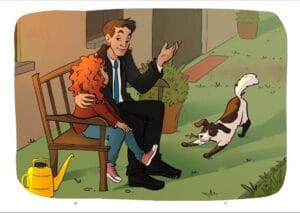 Моника разговаря с баща си на пейката в двора за справянето с предизвикателствата