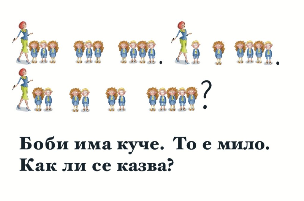 Текстът „Боби има куче. То е мило. Как ли се казва?“ – материал към играта „Буква, дума, изречение, текст“